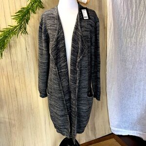 Minimum Danish Long Cardigan Sweater, Waterfall Front, XS, NWT, Grey Cotton